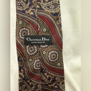 Vintage CHRISTIAN DIOR 💯 Silk Monsieur paisley tie brown maroon olive office